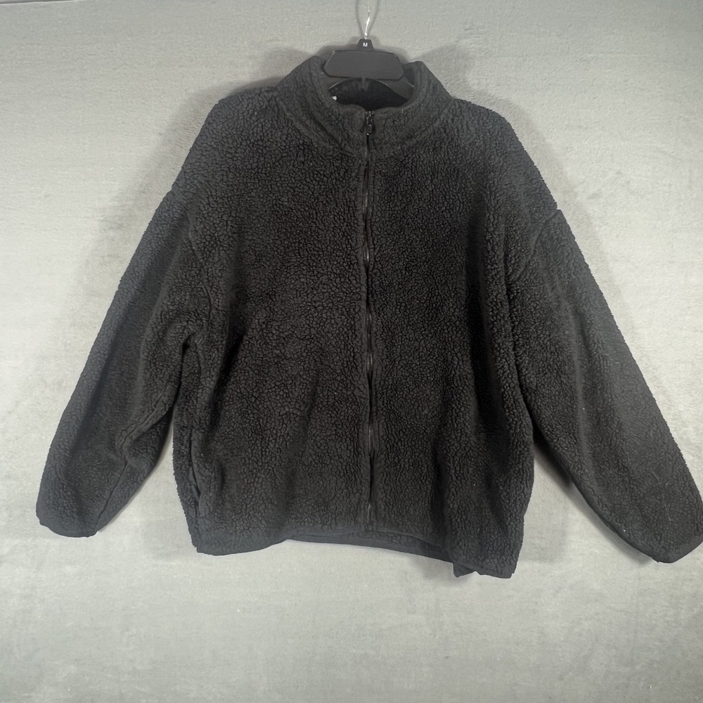 PINK Victoria's Secret Women's XL Black Sherpa‎ Fleece Full Zip Jacket Coat